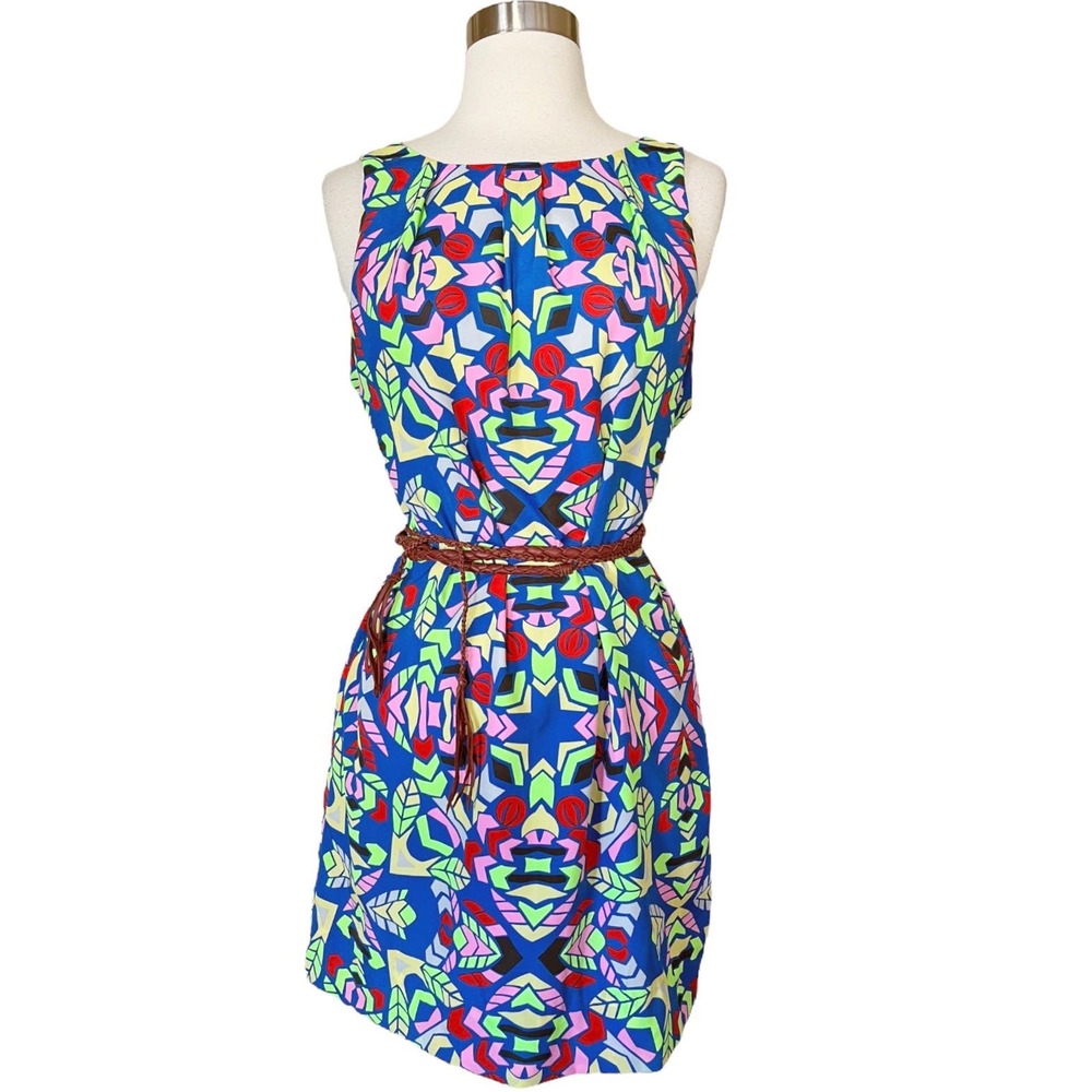 MARA HOFFMAN Dress Abstract Geometric Multicolor Shift Sleeveless Knee Length 6